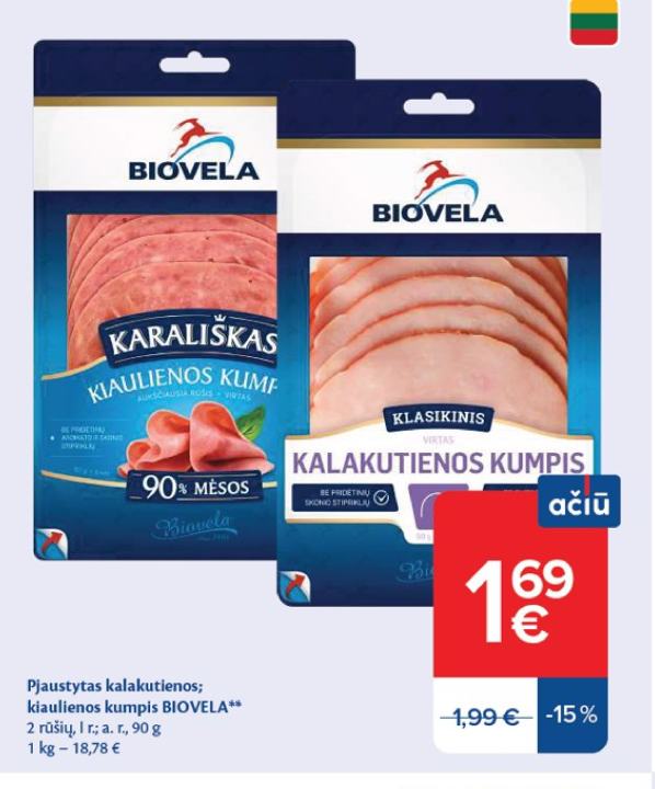 Pjaustytas kalakutienos; kiaulienos kumpis BIOVELA, 90 g