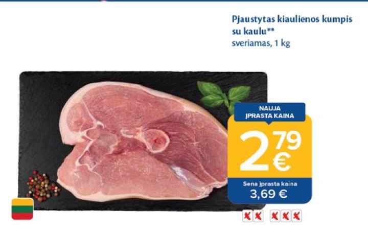 Pjaustytas kiaulienos kumpis su kaulu, 1 kg