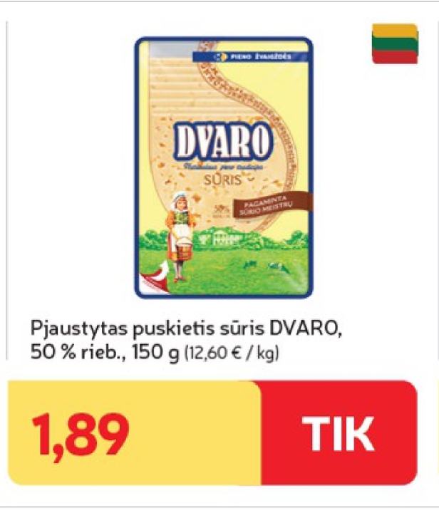 Pjaustytas puskietis sūris DVARO, 150 g