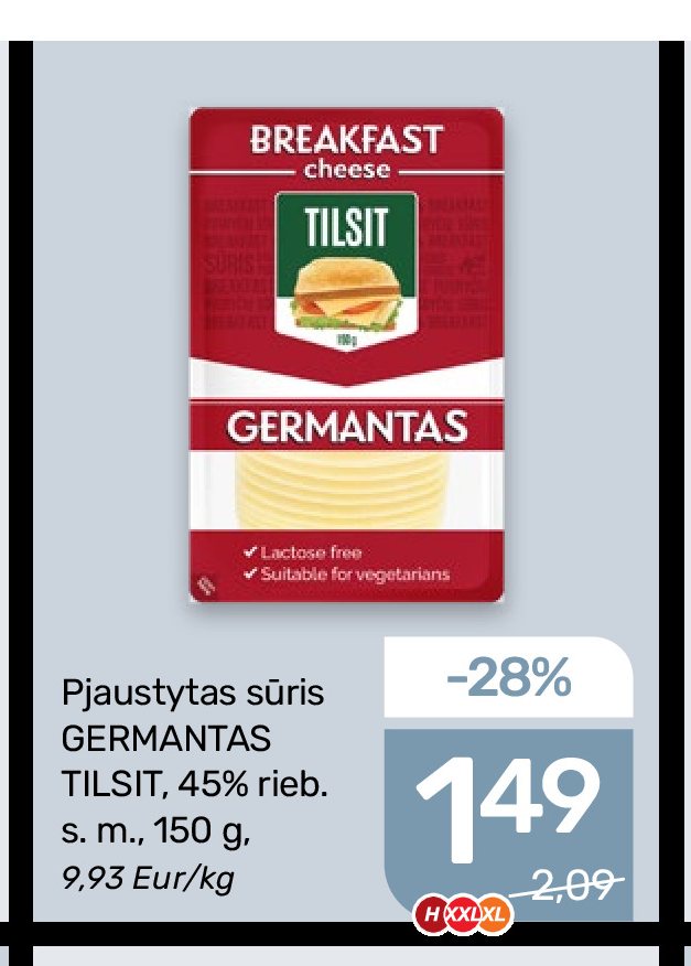 Pjaustytas sūris GERMANTAS TILSIT, 150 g