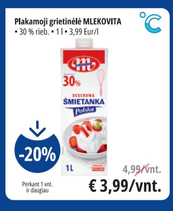 Plakamoji grietinėlė MLEKOVITA, 1 l
