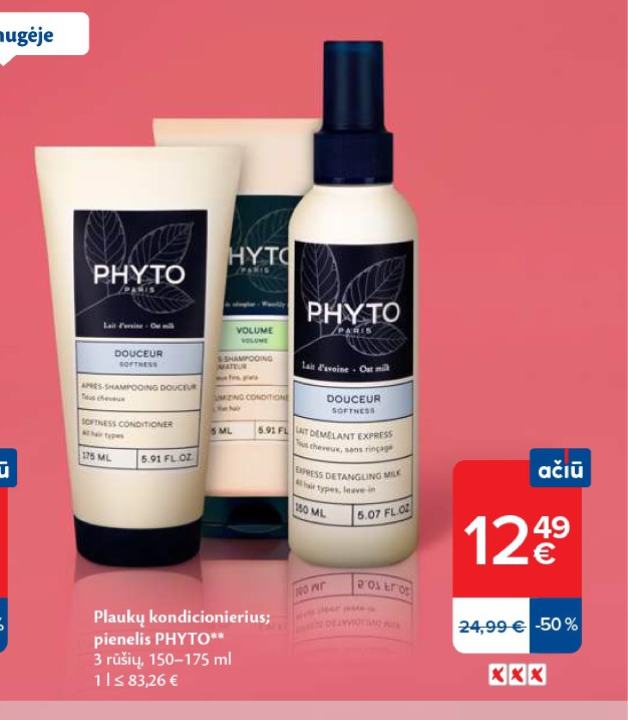 Plaukų kondicionierius; pienelis PHYTO, 175 ml