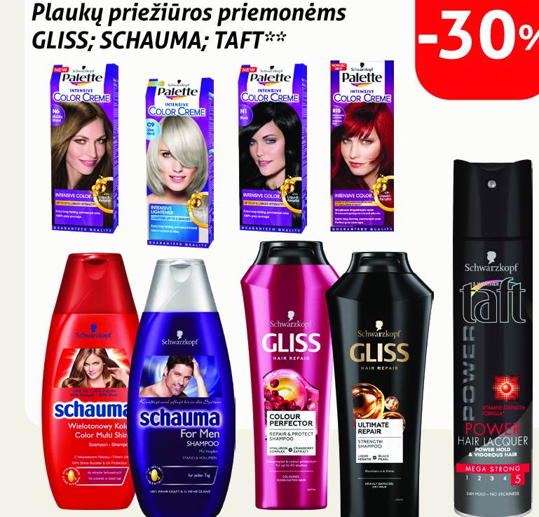 Plaukų priežiūros priemonėms GLISS; SCHAUMA; TAFT
