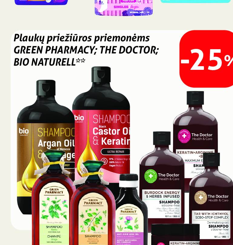 Plaukų priežiūros priemonėms GREEN PHARMACY; THE DOCTOR; BIO NATURELL