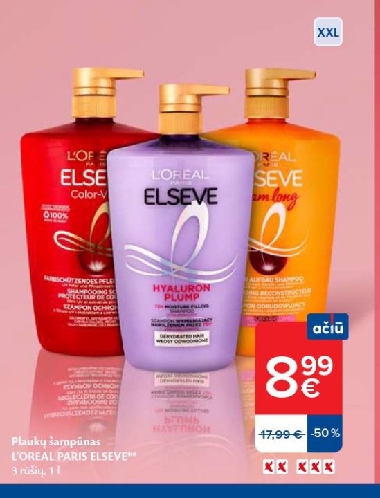 Plaukų šampūnas L'ORÉAL PARIS ELSEVE, 1 l
