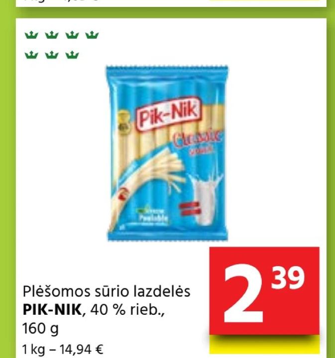 Plėšomos sūrio lazdelės PIK-NIK, 160 g