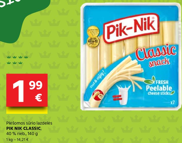 Plėšomos sūrio lazdelės PIK NIK CLASSIC, 140 g