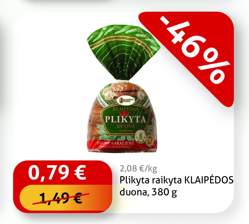 Plikyta raikyta KLAIPĖDOS duona, 380 g