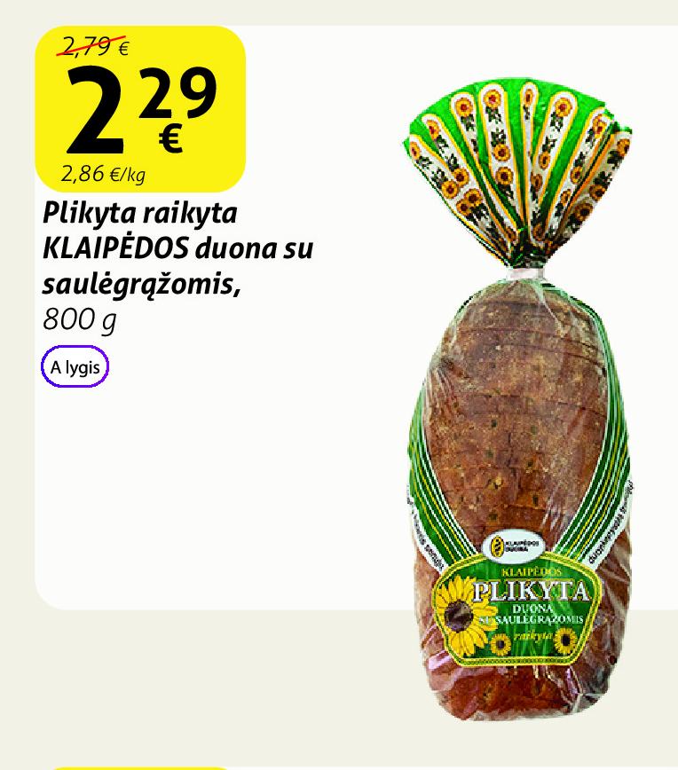 Plikyta raikyta KLAIPĖDOS duona su saulėgrąžomis, 800 g
