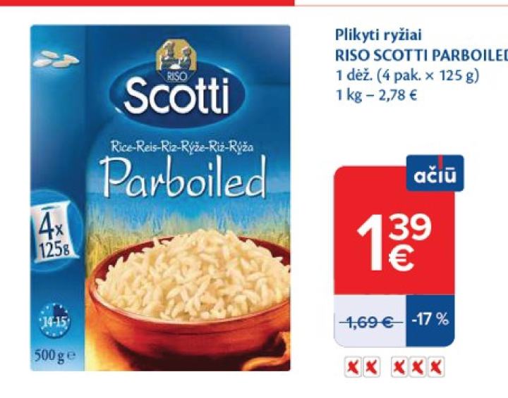 Plikyti ryžiai RISO SCOTTI PARBOILED, 125 g