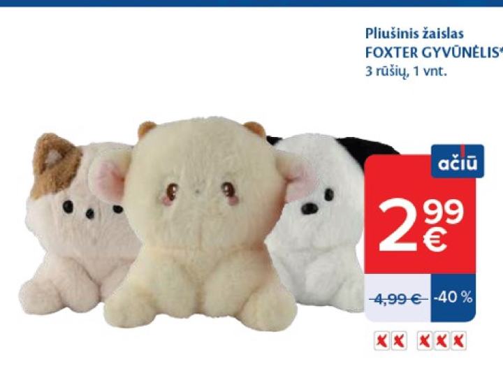 Pliušinis žaislas FOXTER GYVŪNĖLIS, 1 vnt