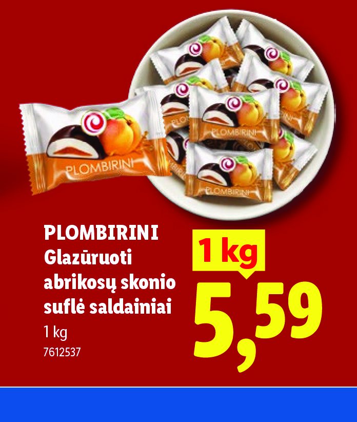 PLOMBIRINI Glazūruoti abrikosų skonio suflė saldainiai, 1 kg
