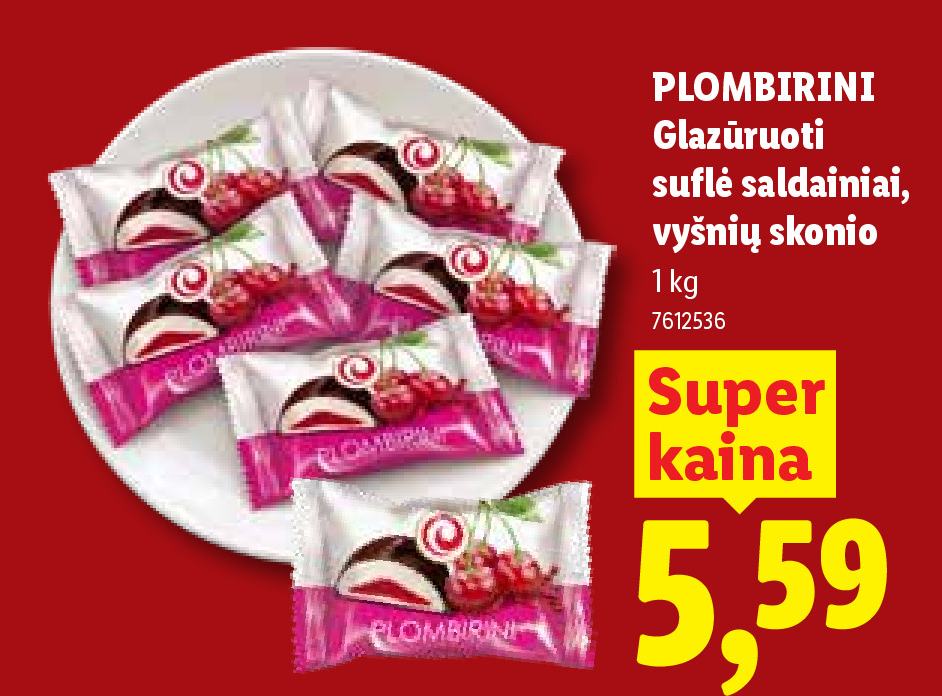 PLOMBIRINI Glazūruoti suflė saldainiai, 1 kg