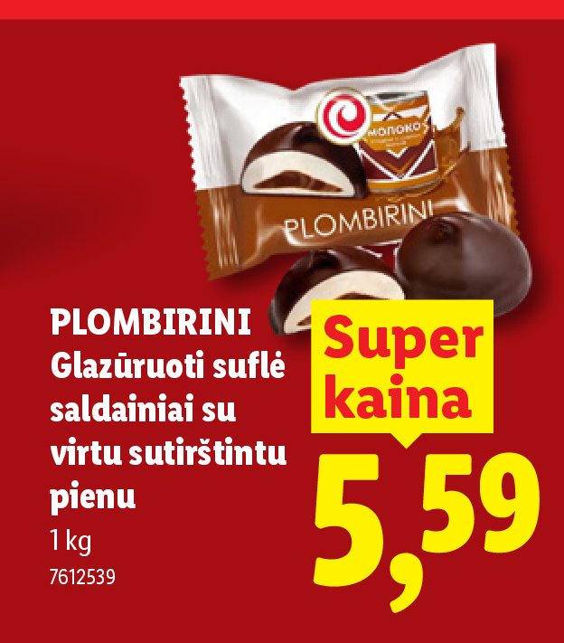 PLOMBIRINI Glazūruoti suflė saldainiai su virtu sutirštintu pienu, 1 kg