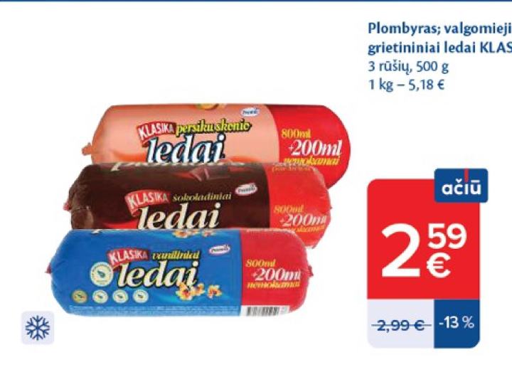 Plombyras; valgomieji grietininiai ledai KLASIKA, 500 g