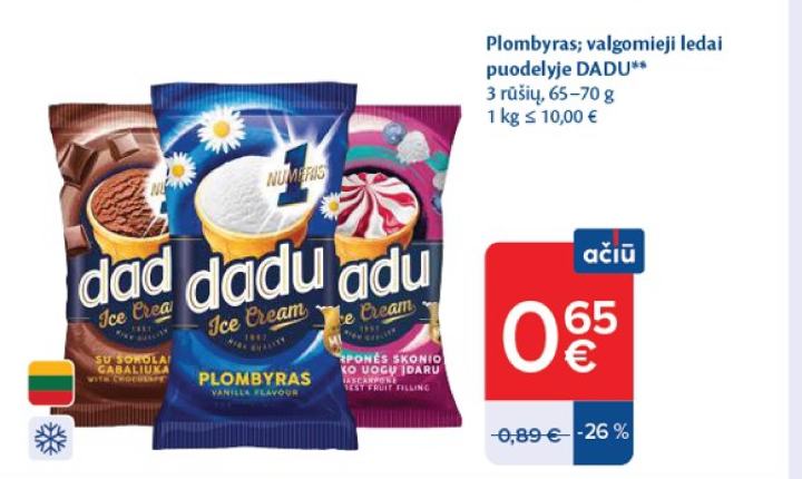 Plombyras; valgomieji ledai puodelyje DADU, 70 g