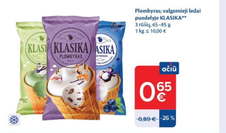 Plombyras; valgomieji ledai puodelyje KLASIKA, 85 g
