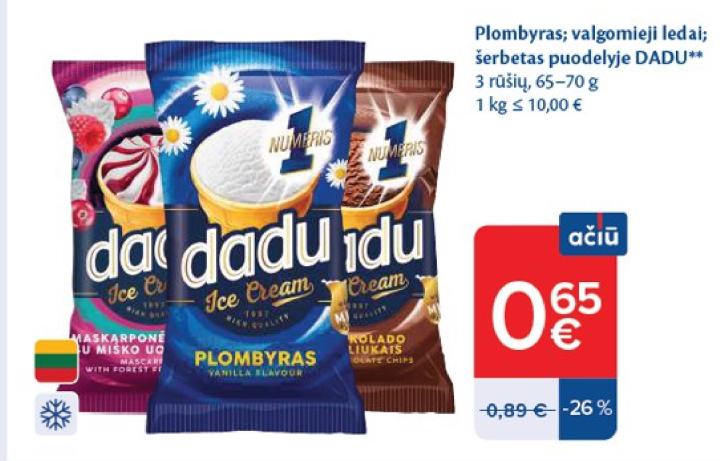 Plombyras; valgomieji ledai; šerbetas puodelyje DADU, 70 g
