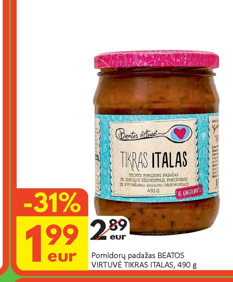 Pomidorų padažas BEATOS VIRTUVĖ TIKRAS ITALAS, 490 g