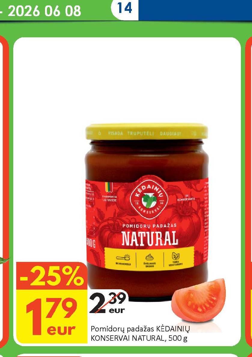 Pomidorų padažas KĖDAINIŲ KONSERVAI NATURAL, 500 g
