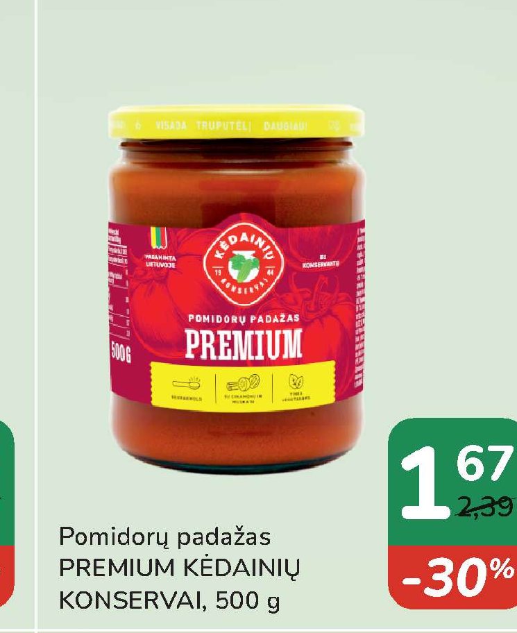 Pomidorų padažas PREMIUM KĖDAINIŲ KONSERVAI, 500 g