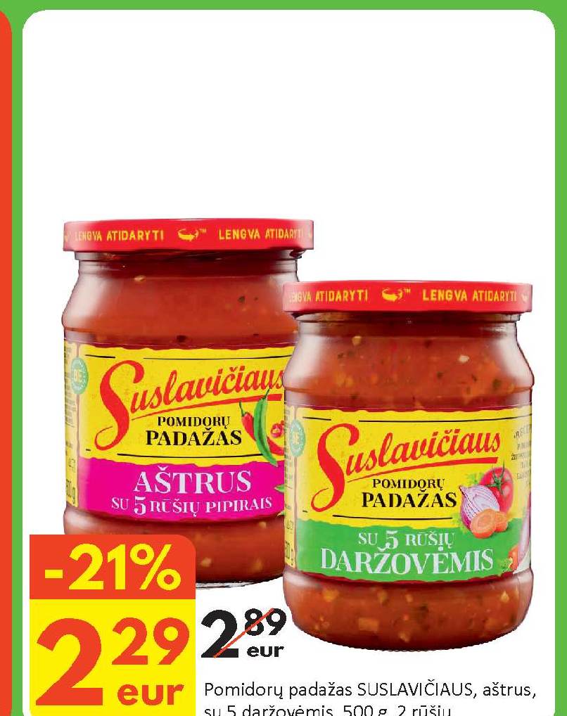 Pomidorų padažas SUSLAVIČIAUS, aštrus, su 5 daržovėmis, 500 g