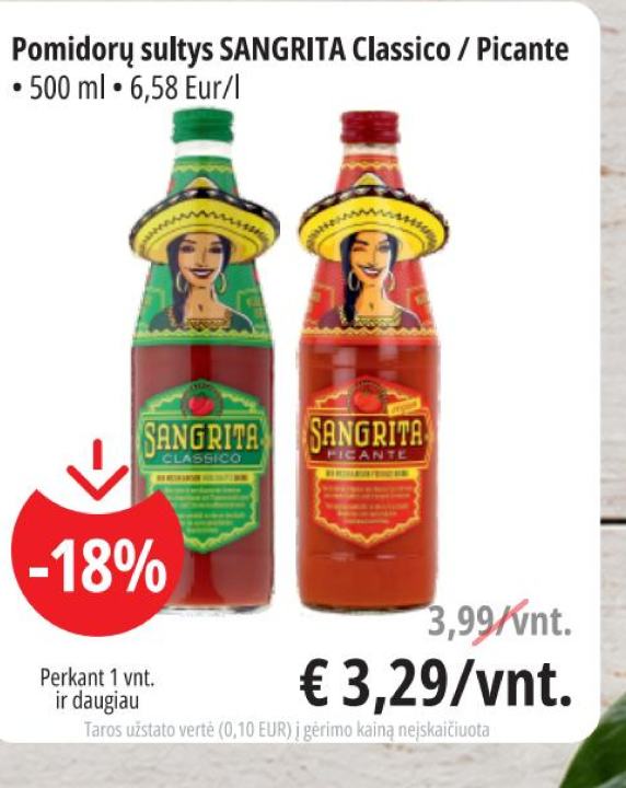 Pomidorų sultys SANGRITA Classico / Picante, 500 ml