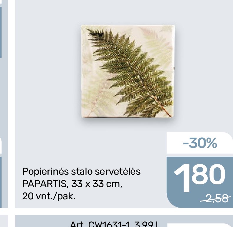 Popierinės stalo servetėlės PAPARTIS, 33 x 33 cm