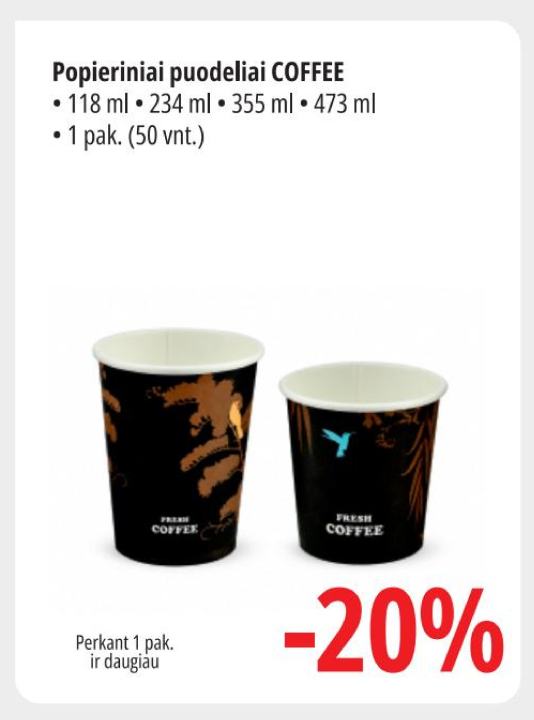 Popieriniai puodeliai COFFEE, 1 pak.