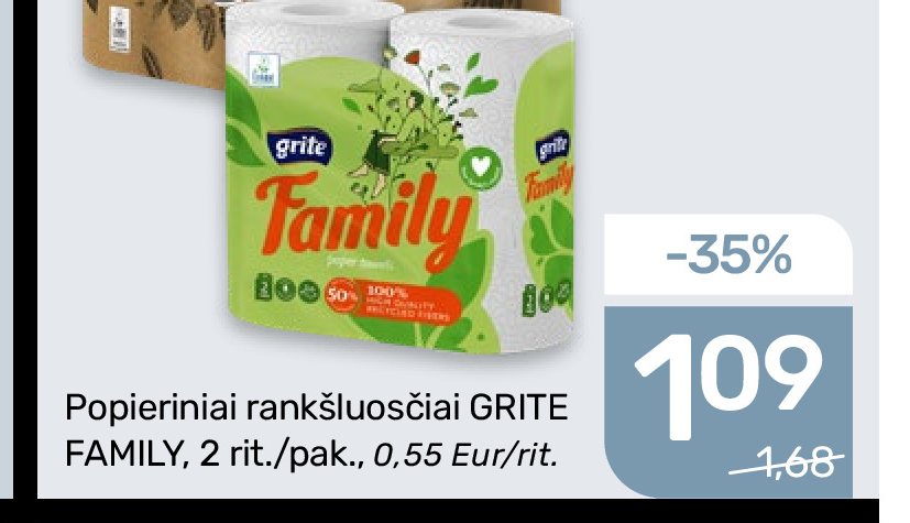 Popieriniai rankšluosčiai GRITE FAMILY, 2 rit.