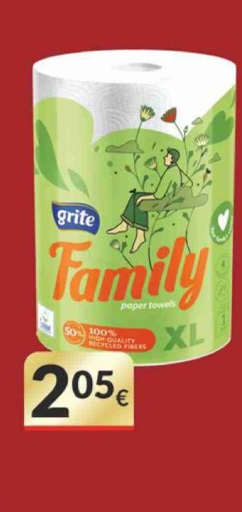 Popieriniai rankšluosčiai GRITE Family XL, 1 vnt
