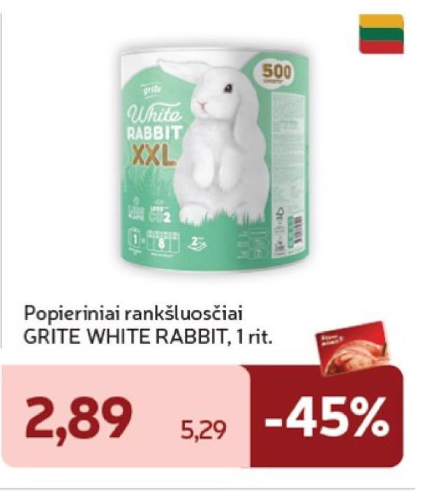 Popieriniai rankšluosčiai GRITE WHITE RABBIT, 1 rit.