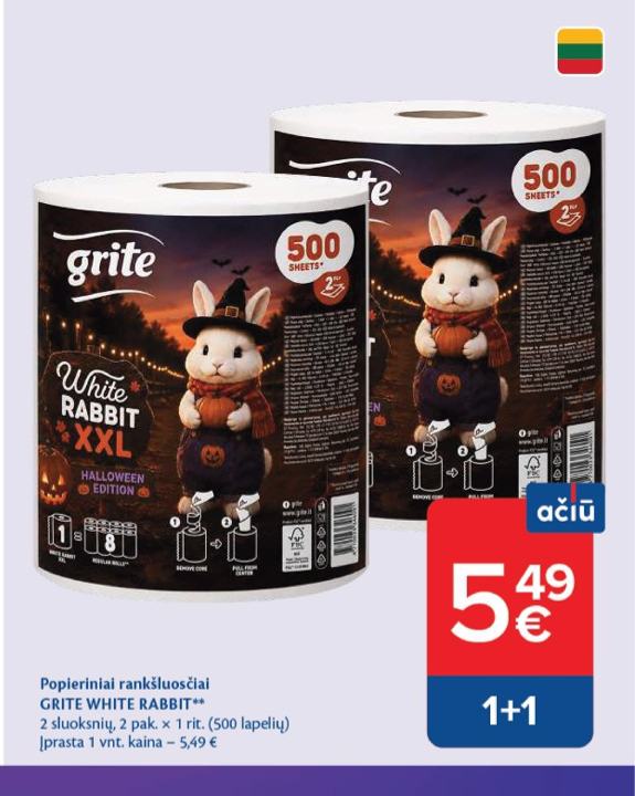 Popieriniai rankšluosčiai GRITE WHITE RABBIT, 2 pak.