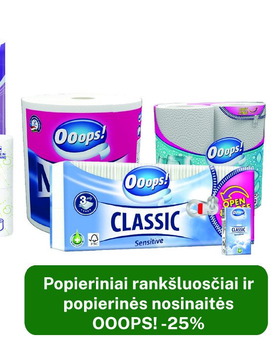 Popieriniai rankšluosčiai ir popierinės nosinaitės OOOPS!