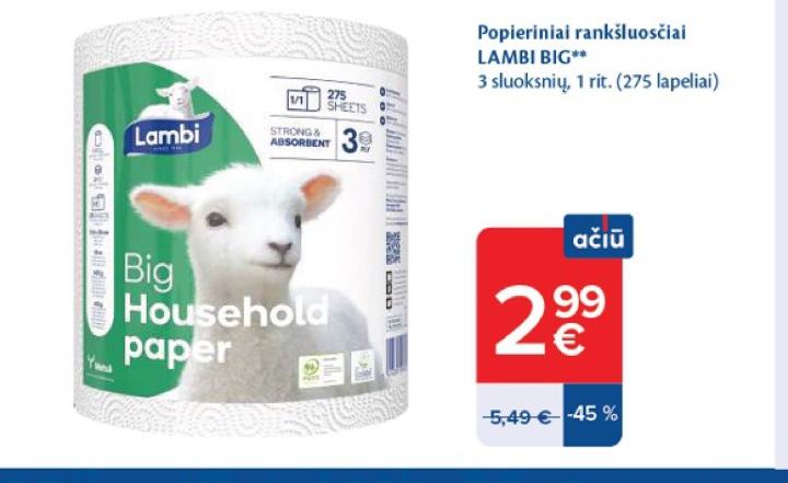 Popieriniai rankšluosčiai LAMBI BIG, 1 rit.