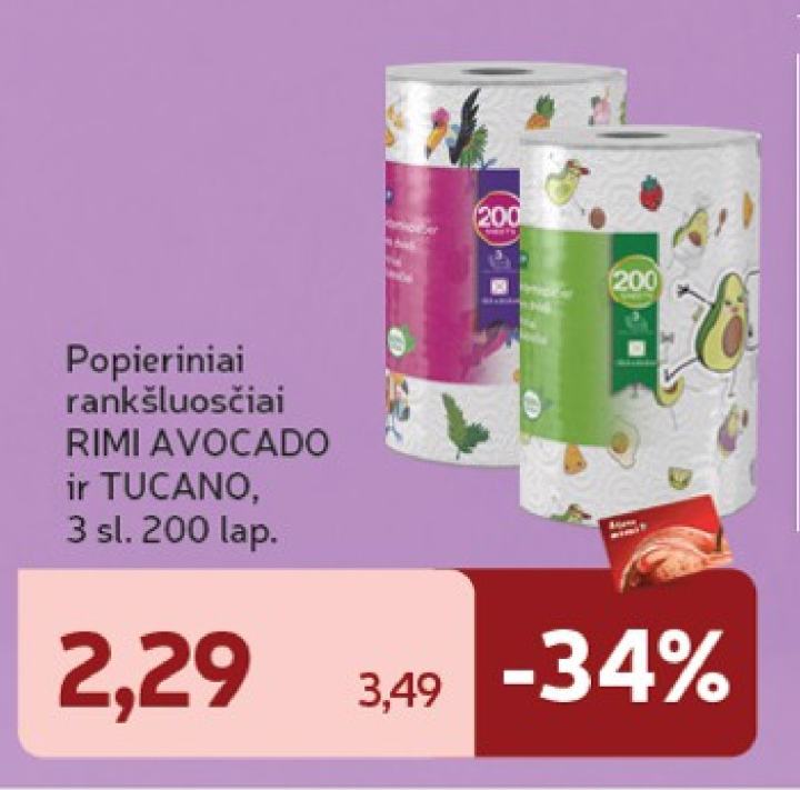 Popieriniai rankšluosčiai RIMI AVOCADO ir TUCANO
