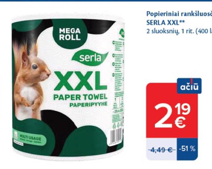 Popieriniai rankšluosčiai SERLA XXL, 1 rit.