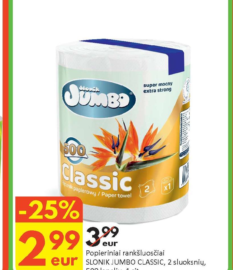Popieriniai rankšluosčiai SLONIK JUMBO CLASSIC, 1 rit.