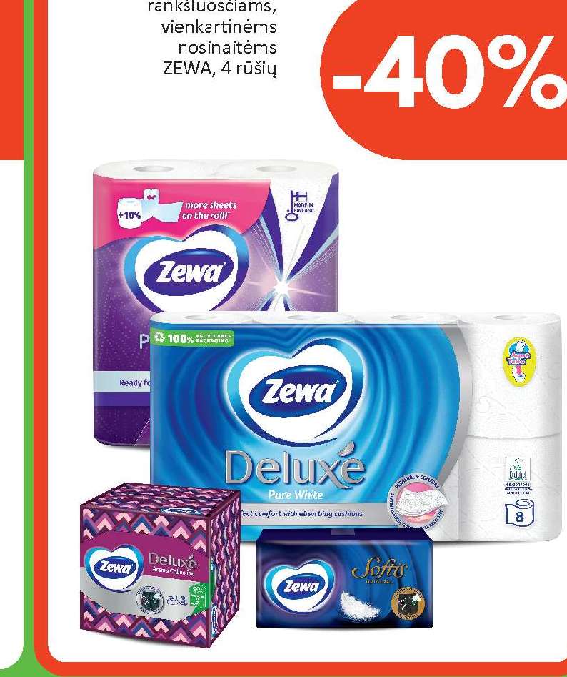 Popieriniams rankšluosčiams, vienkartinėms nosinaitėms ZEWA
