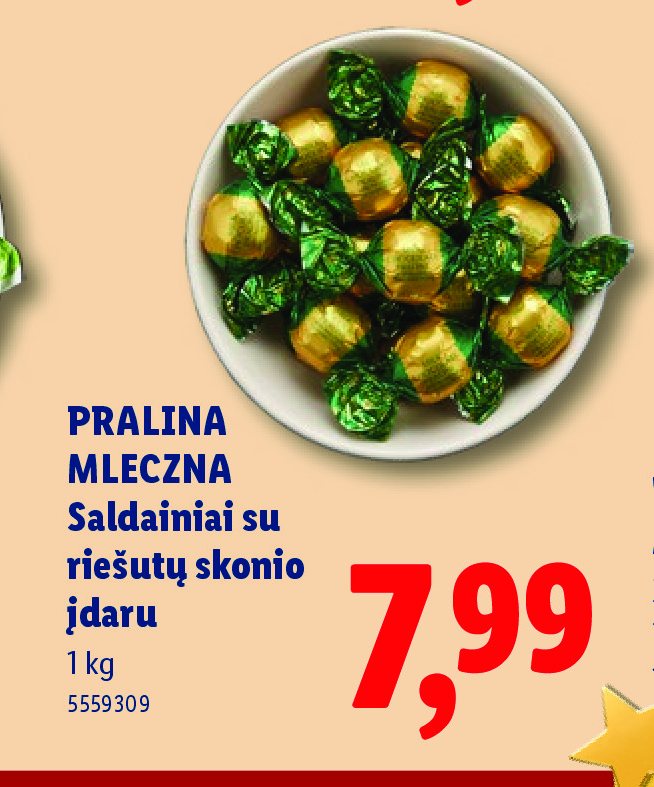 PRALINA MLECZNA Saldainiai su riešutų skonio įdaru, 1 kg