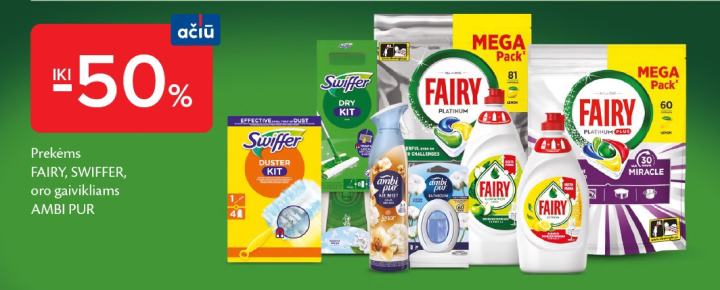 Prekėms FAIRY, SWIFFER, oro gaivikliams AMBI PUR
