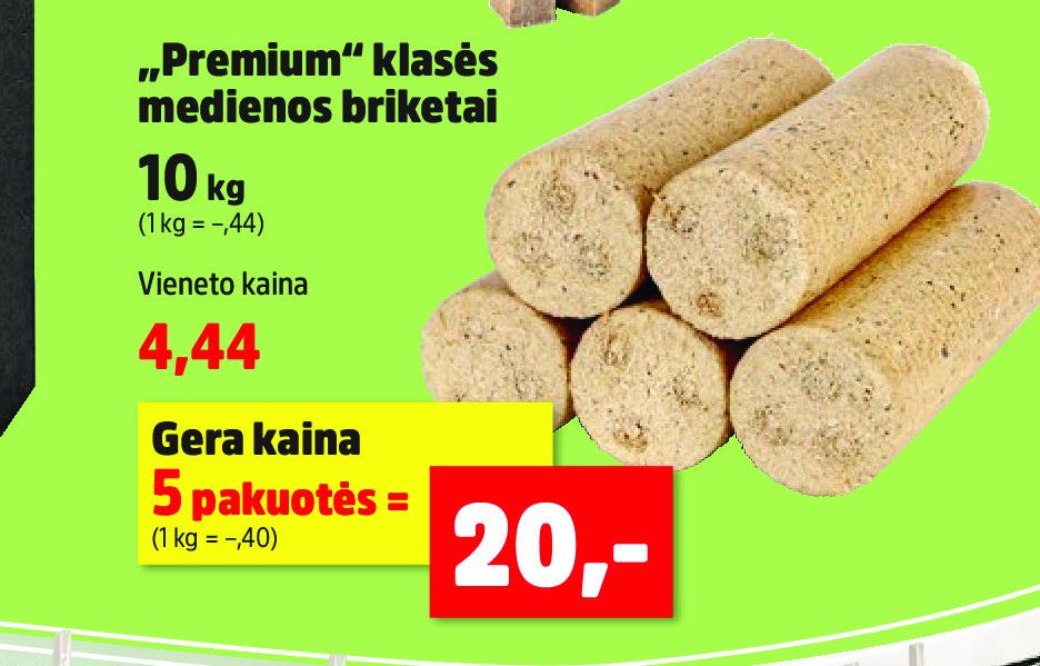 „Premium“ klasės medienos briketai, 10 kg