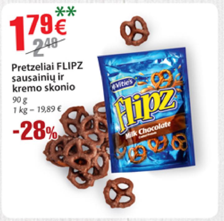 Pretzeliai FLIPZ sausainių ir kremo skonio, 90 g