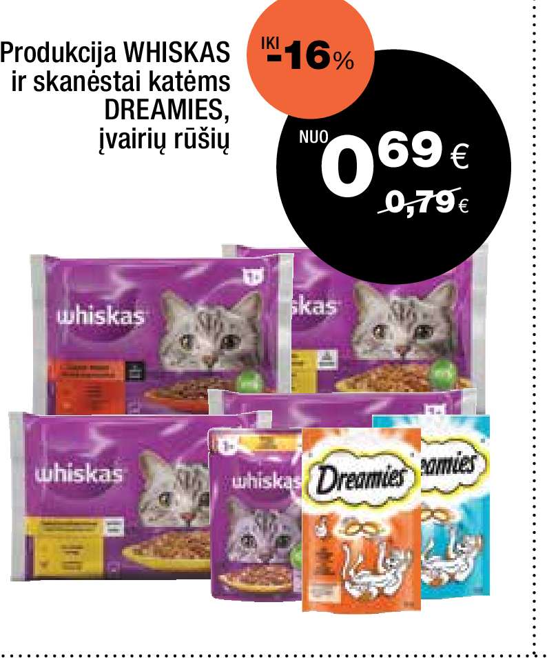 Produkcija WHISKAS ir skanėstai DREAMIES