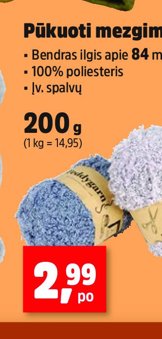 Pūkuoti mezgimo siūlai, 84 m