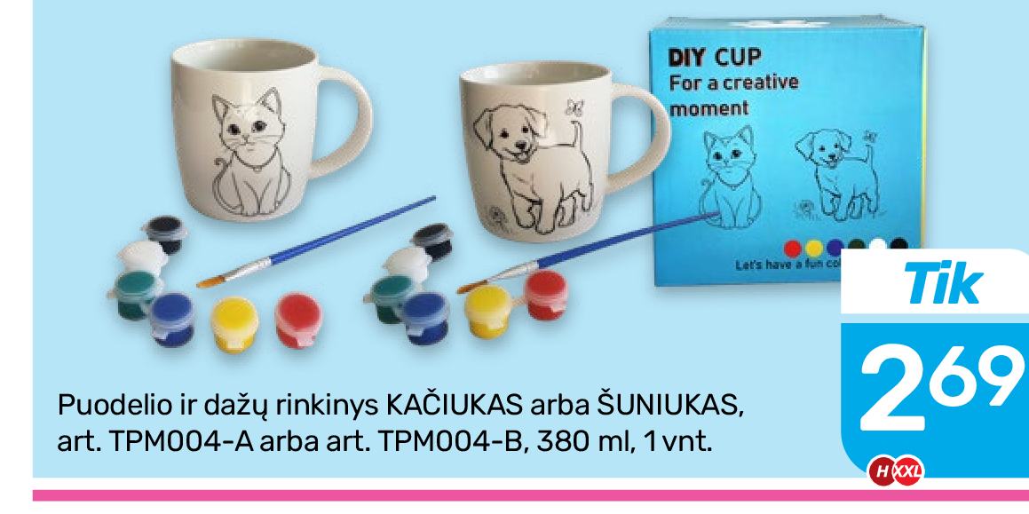 Puodelio ir dažų rinkinys KAČIUKAS arba ŠUNIUKAS, 380 ml