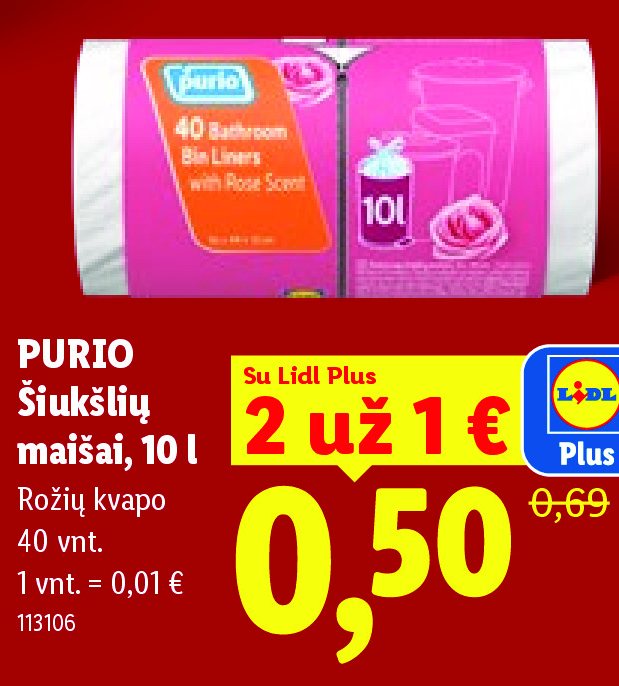 PURIO Šiukšlių maišai, 10 l