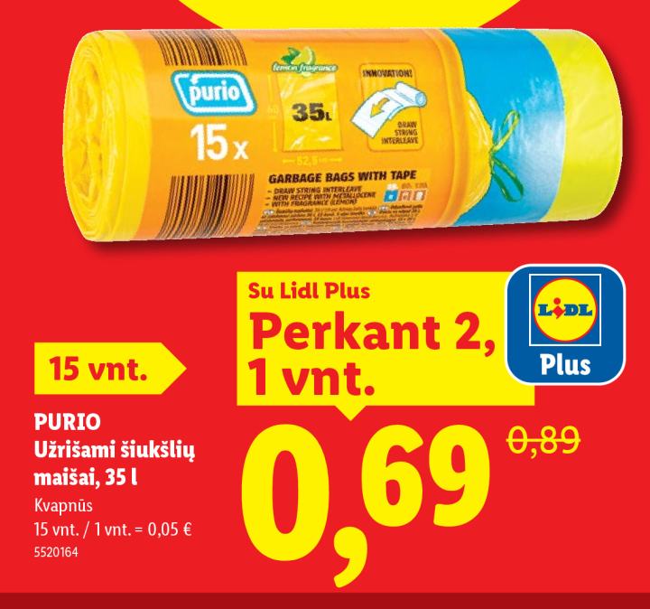 PURIO Užrišami šiukšlių maišai, 35 l