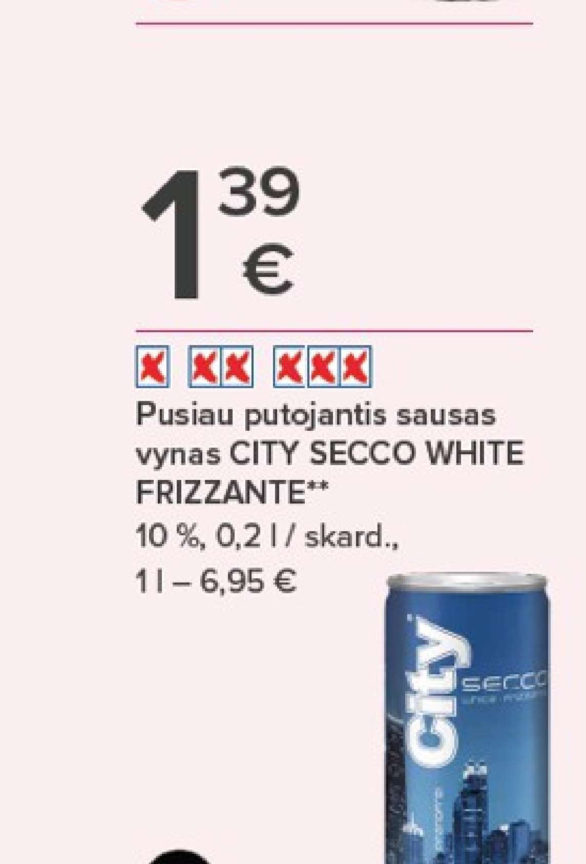 Pusiau putojantis sausas vynas CITY SECCO WHITE FRIZZANTE, 0.2 l
