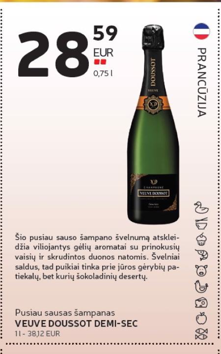 Pusiau sausas šampanas VEUVE DOUSSOT DEMI-SEC, 0.75 l